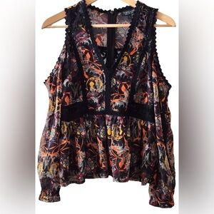 Topshop Cold-shoulder Lacey Sheer Floral Blouse Women’s Size 6